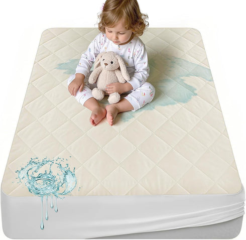 Organic Crib Mattress Protector - Top&Side Waterproof, 100% Waterproof Crib Mattress Protector,