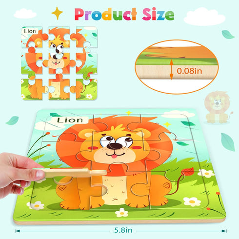 Wooden Puzzles for Toddlers, 8 PACK Animal Jigsaw Puzzles for Kids3-5, 9 Pieces Preschool Learning Activities, Learning & Educational Toys, Gift for Boys, Girls