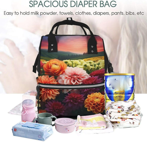 HCBPWVQA Backpack Daypacks Backpack Mommy Beautiful Colorful Flowers Diaper Bag with Changing Pad and Pacifier Holder