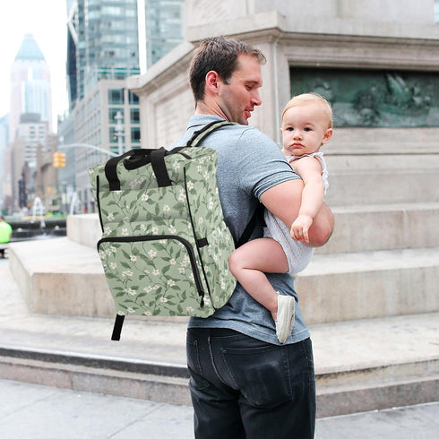 SUABO Backpack Leaf and Flower Pattern Baby Diaper Bag Large Bag Waterproof Travel Diaper Bags for Moms and Dads