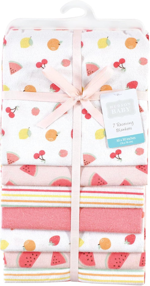 (Pack 2) Hudson Baby Unisex Baby Cotton Flannel Receiving Blankets Bundle, Fruit Salad, One Size