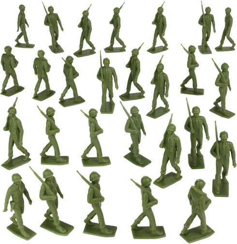 BMC Marx Plastic Army Men Marching US Soldiers - 27pc Green WW2 Figures, US Made