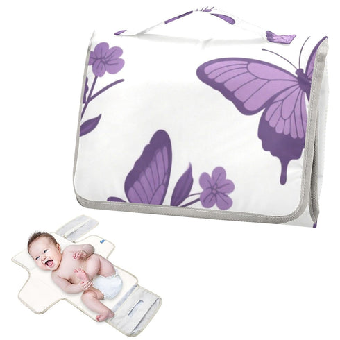 Purple Butterfly Pattern Portable Diaper Changing Pad for Newborn Girl & Boy - Baby Changing Pad Lightweight Waterproof