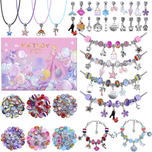 VICTLOV 126 Pieces Charm Bracelet Making Kit, DIY Craft for Girls, Unicorn/Mermaid Crafts Gifts Set for Arts and Crafts