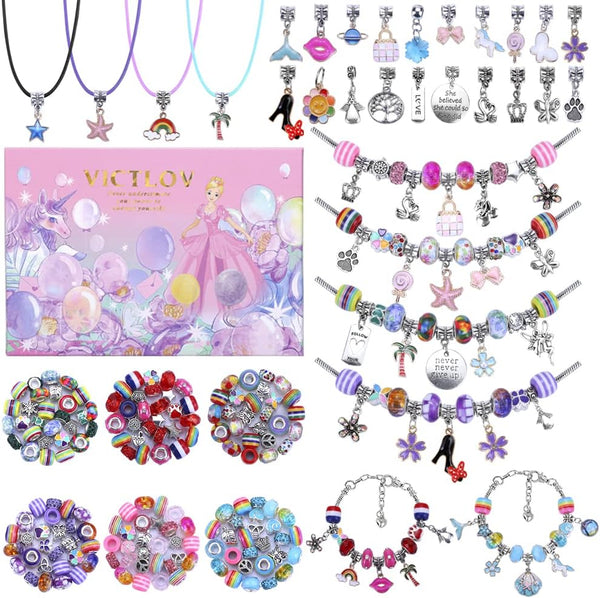 VICTLOV 126 Pieces Charm Bracelet Making Kit, DIY Craft for Girls, Unicorn/Mermaid Crafts Gifts Set for Arts and Crafts