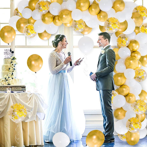 108pcs White Gold Balloon Garland Arch Kit, 5, 10 Inch 12" White Gold Confetti Balloons for Party Decorations