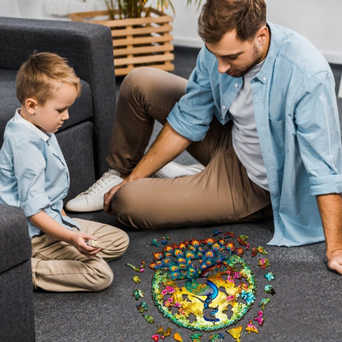 WOODBESTS Wooden Jigsaw Puzzle for Adults, Mandala Peacock, 290pcs, 13.7"x12.8", Unique Shape, Birthday Gift