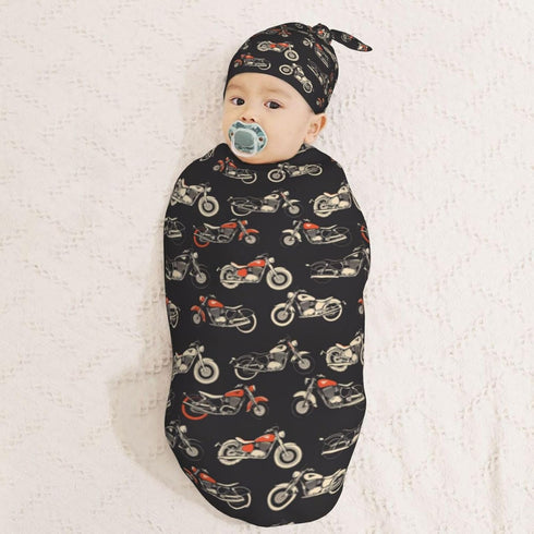 Sets Motorcycles On Black Background Newborn Swaddle Blankets Hat Soft Baby Receiving Blanket Swaddle Sack for Baby