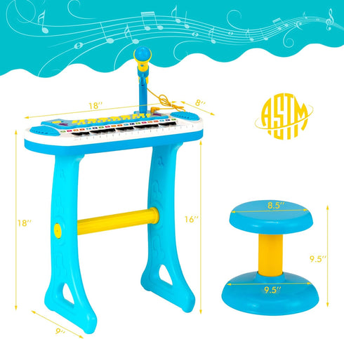 GLACER 31-Key Kids Piano Keyboard Toy with Stool - Portable Electronic Musical Instrument with Microphone for Ages 3+