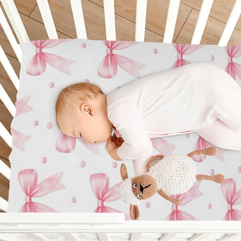 Caikeny 27 39 Fitted Crib Sheet for Boys Girls Coquette Polka Dots Pink Bow Baby Crib Sheets Bassinet Sheets Crib