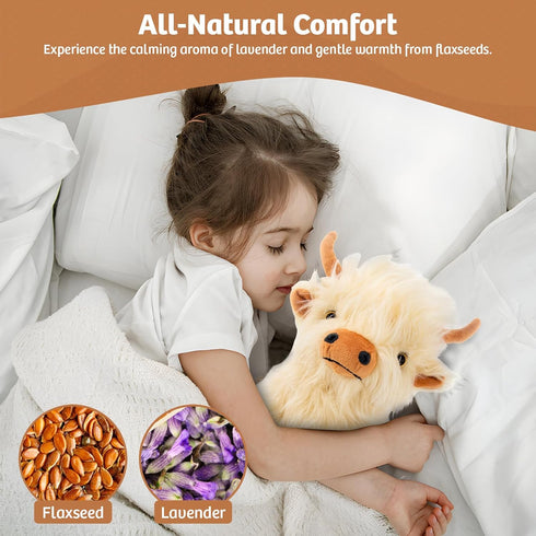 Marysun Cozy 9.8in, 1.65lb Microwavable Highland Cow Stuffed Animal - Weighted Stuffed Animal Plush, Heating Pad, Gift