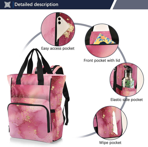 SUABO Backpack Baby Diaper Bag Pink Ink Wash Large Bag Waterproof Travel Diaper Bags for Moms and Dads