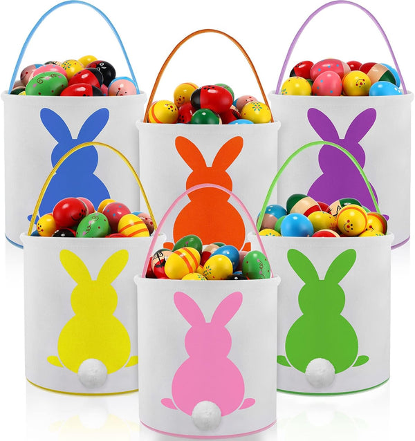 Honeydak 6 PCS Easter Eggs Hunt Basket for Kids Bunny Canvas Rabbit