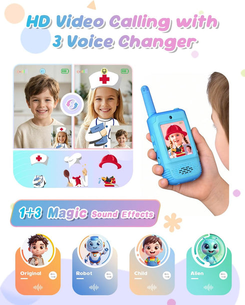 KAKTIN 2 Pack 3 3-12 1000Ft Video Walkie Talkies for Kids, Kids Walkie Talkies with Voice Changers, Rechargeable Toy