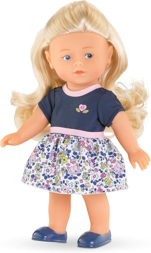 Corolle Mini Corolline Rosy 8" Doll - Anniversary Edition with Special Floral Dress, Blond Hair & Blue Eyes, for Ages 3+