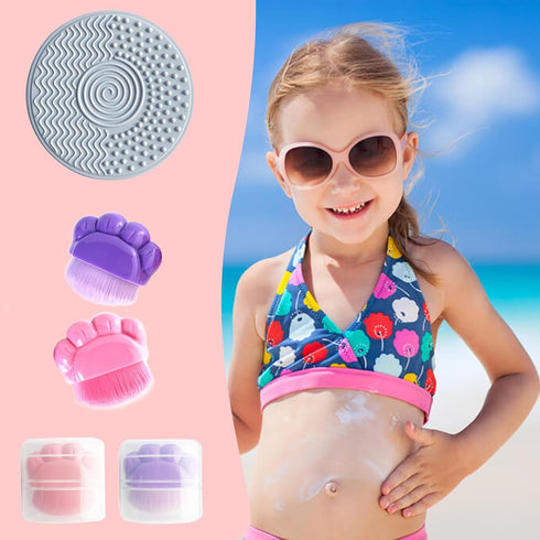 2Pcs Sunscreen Applicator for Kids - Sunblock Brush with Protective Case, Sun Lotion Applicator with Cleaning Pad