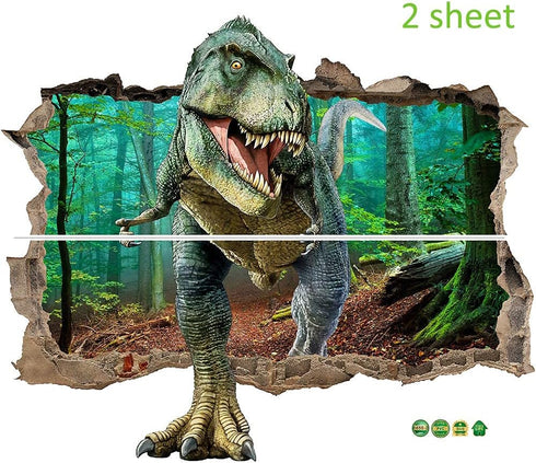 Supzone Dinosaur Wall Stickers, Broken 3D Decorative Wall Decals for Boys Bedroom, Baby Nursery, Children’s Wall Decor