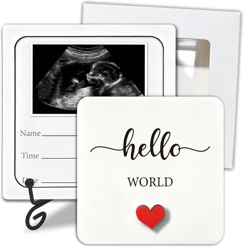 Wooden Pregnancy Announcement Ivory White, Writeable Creative Ultrasound Photo Frame Wooden Keepsake