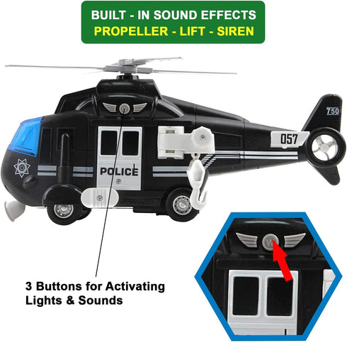 Liberty Imports Police Rescue Helicopter Friction Powered Toy Vehicle for Boys | Push and Go Chopper with Pretend Play