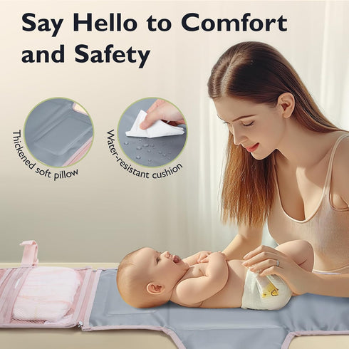 mommore Portable Changing Pad for Newborn Expandable Diaper Changing Pad with Wipes Pockets Water Resistance Baby