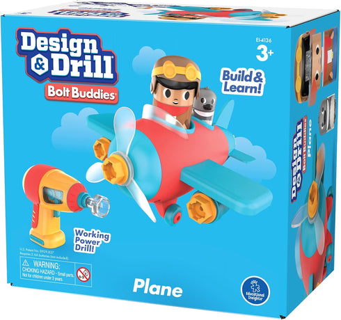 Educational Insights Design & Drill Bolt Buddies Plane Take Apart Toy with Electric Drill - STEM Gift for Ages 3+