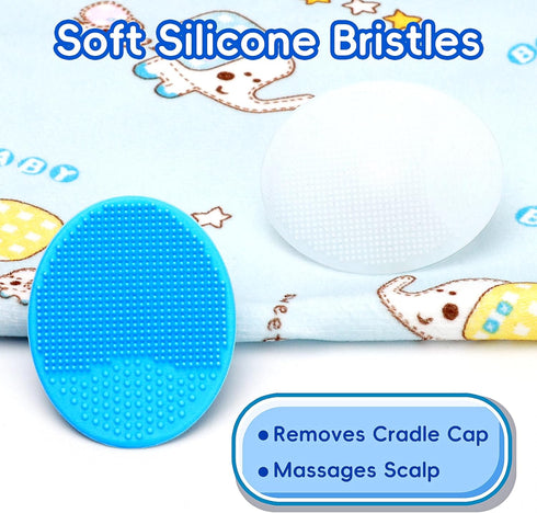 (Blue,Set 5) Cradle Cap Brush for Babies, Baby Bath Essentials with Silicone Scrubber Bath Sponge Dual-Sided Comb