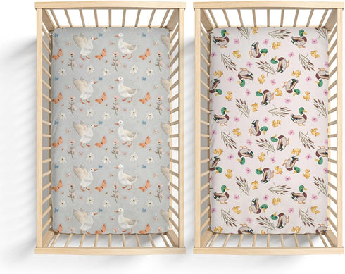 KuphiL10C 2 Pack Cute Watercolor Ducks Butterflies Flowers Floral Pattern Baby Sheets for