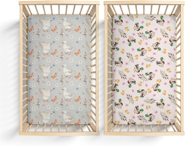 KuphiL10C 2 Pack Cute Watercolor Ducks Butterflies Flowers Floral Pattern Baby Sheets for
