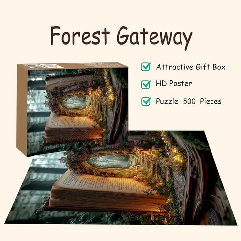 STYISHANG 500 20.47x14.96 Inches, 1:1 Puzzles for Adults Pieces, Green Book Jigsaw Puzzles - Forest Gateway, Impossible