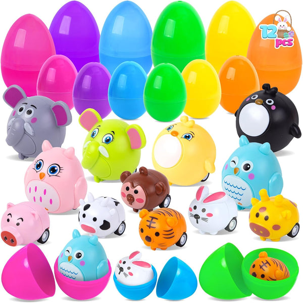 LovesTown 12 Pack Prefilled Easter Eggs with Cars Toys, for Egg Hunt