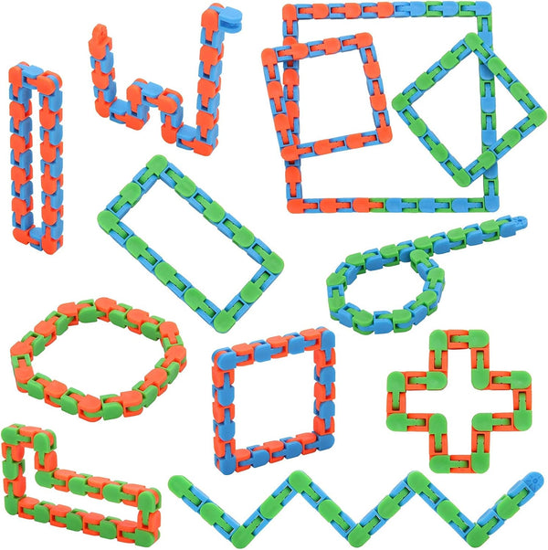 12 Pack 24 Links Wacky Tracks Snap and Click Fidget Toys, Sensory Toys for Stress Relief, Random Color