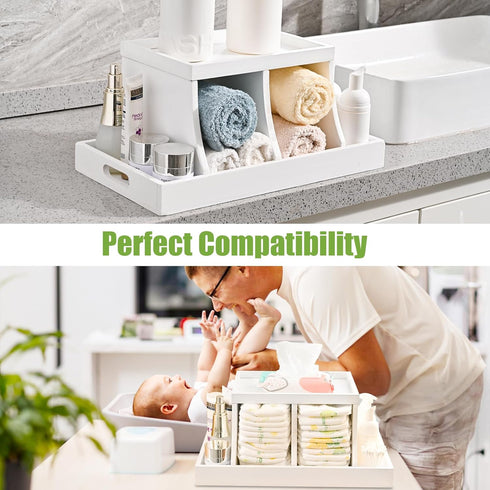 Diaper Caddy Organizer, Wooden Diaper Storage for Nursery, White, Rectangular Size