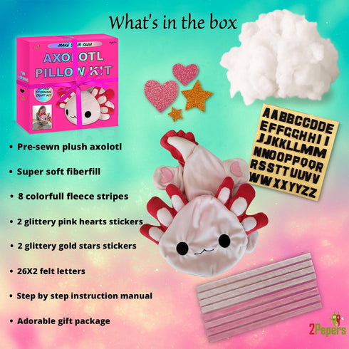 3 4 5 6 7 8 9 10 Make Your Own Axolotl Plush Pillow Kit Arts and Crafts for Kids (No Sew), DIY Axolotl Stuffed Toys