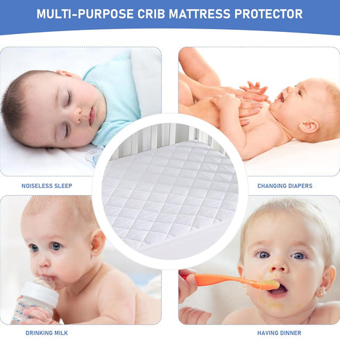 2 Pack 4" 9", 52"x28", GRT Waterproof Crib Mattress Protector, Quilted Baby Mattress Cover Fitted Deep Pocket from up