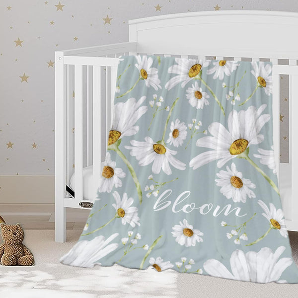 YeeJu Daisy Baby Throw Blanket, Small White Floral, 30x40, Soft Plush Fleece, Toddler Swaddle Gift
