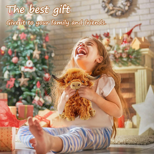 Cute 10.5 Inch Highland Cows Stuffed Animals - Realistic Cow Plush Toy for Kids