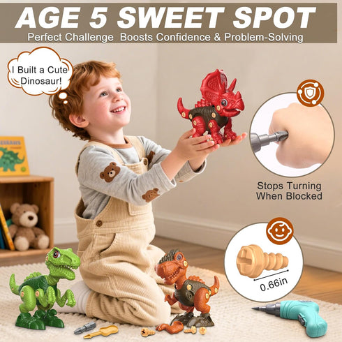 3-5 Set 92 18-Step Laradola Dinosaur Toys for Kids - Take Apart STEM with Electric Drill, Pieces, Build to Enhance