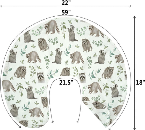 Watercolor Raccoon Baby Nursing Pillow Covers for Boy Girl Raccoons Green Leaves Nursery Pillowcase for Breastfeeding