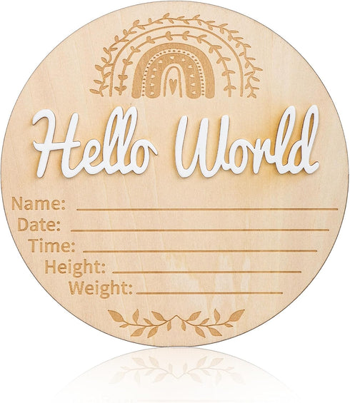 NQEUEPN New Baby Announcement Sign, 5.91x5.91in Hello World Plaque Sign Wooden Baby Name