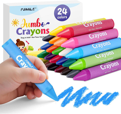 24 Colors Jumbo Crayons for Toddlers 1-3.Washable,Non-Toxic Crayon for Toddlers Ages 4-8.Easy
