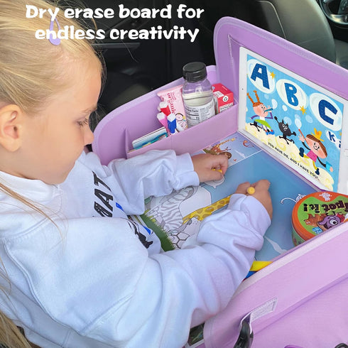 MENZOKE Kids Travel Tray for Toddler Car Seat, Toddler Gift for Girl Activities with Dry Erase Board & iPad Holder
