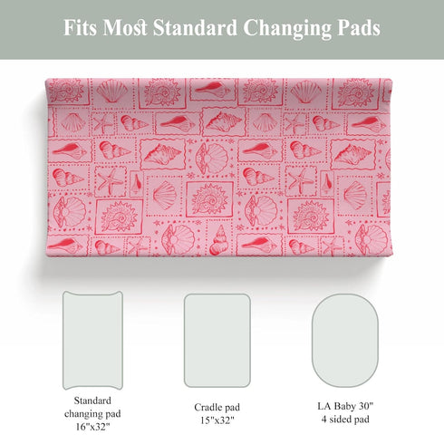 Summer 32''16'' Vintage Pink Seashells Starfish Baby Changing Pad Covers for Boy Girl Boho Beach Conch Fitted Change