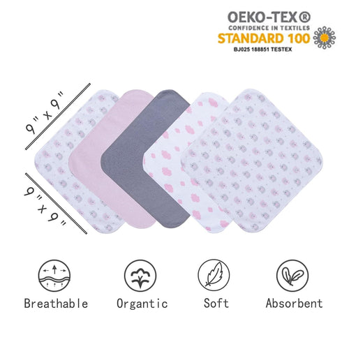 Set, 5 (6 Viviland Baby Towels and Washcloths, Soft Absorbent Pink Baby Bath Towel Elephant Hooded Towels with Infant