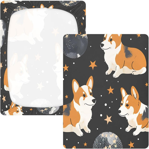 Bseiialft 52 28 Corgi Puppies Stars Crib Sheets for Boys Girls Soft and Breathable Cotton Baby Sheets for Standard Crib
