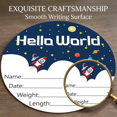 CLHHM 6" Hello World Birth Announcement Round Birch Wood Newborn Sign for Nursery Hospital & Baby Shower, Personalized