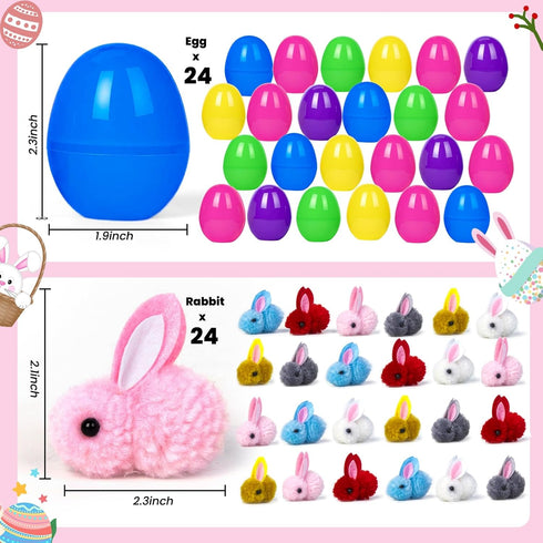 36 Pack HIKISS Easter Eggs Filled Plush Bunny Toys, Mini Colorful Bunny Egg Fillers for Kids Toddler Boys Girls Easter