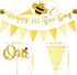 Tatuo Happy 1st Bee Day Party Decorations, Gold Glitter Banner and Cake Topper for First Birthday Supplies