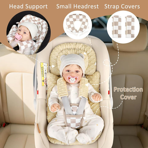 with3 DILIMI Infant Car Seat Insert, Baby Car Seat Head Support with Removable Headrest, Adjustable Newborn Car Seat