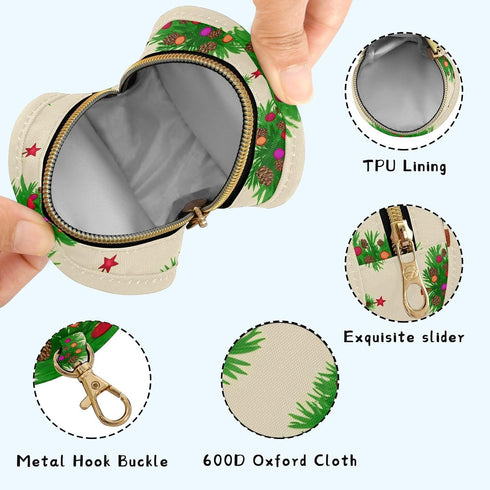 Christmas Tree Round Pacifier Storage Case with Zipper, Portable Pacifier Case for Travel, Diaper Bag & Purse, Pacifier