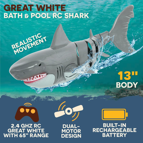 Swimming 6+ Terra by Battat Shark Radio Control Toy Electronic Water Animal for Pool & Bath Remote Controlled Fun